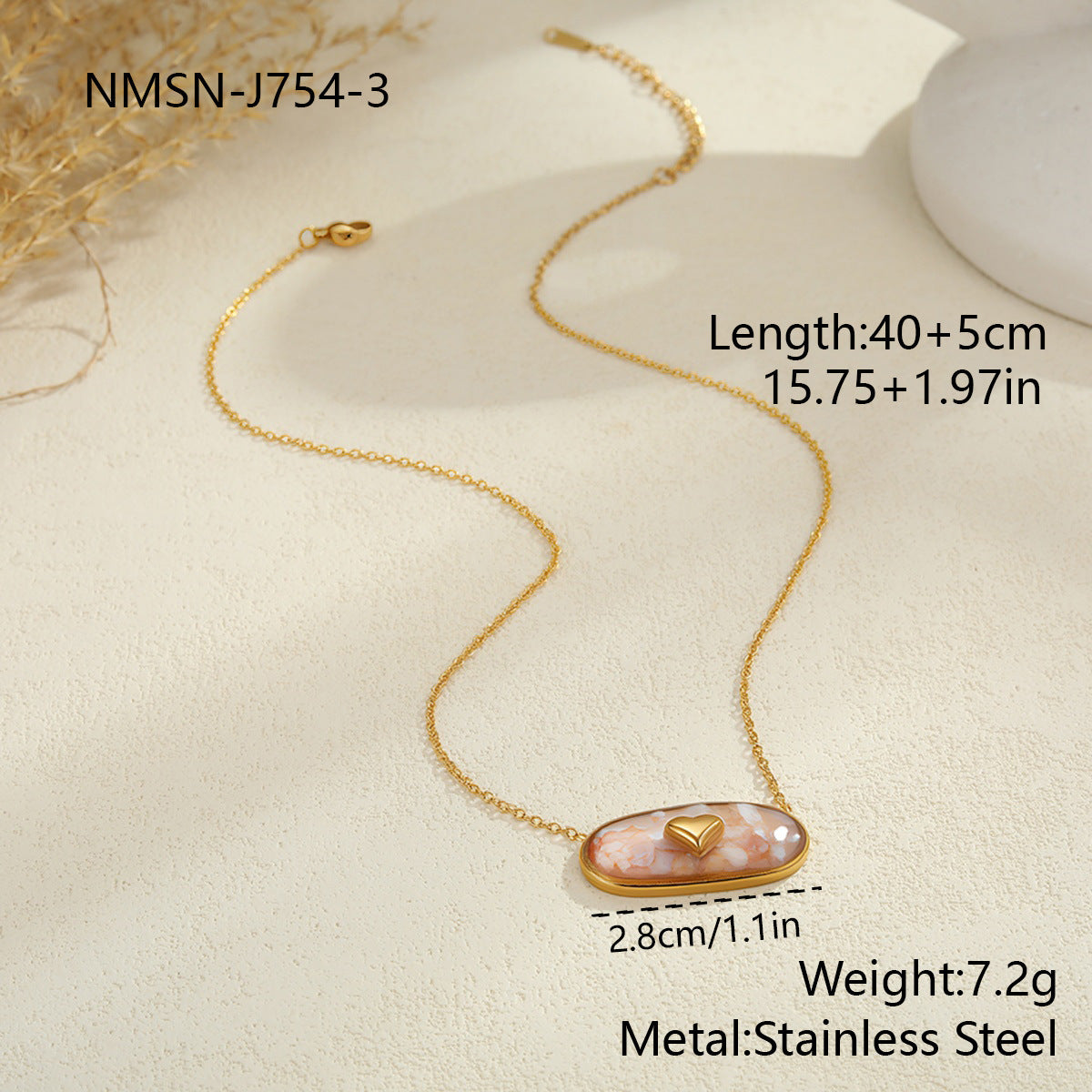 Love Heart-shaped Oil Dripping Stainless Steel Plated 18K Gold Necklace