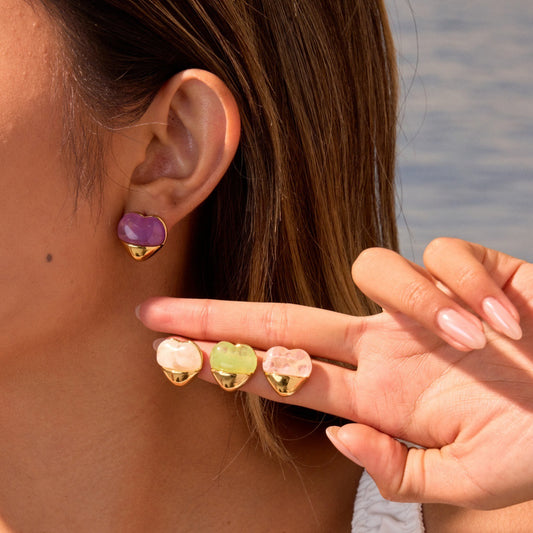 Love Heart-shaped Resin Stud Earrings Stainless Steel Earrings 18K Gold Plating