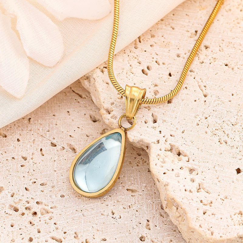 Clear Green Blue Water Drop Shape Ocean Pendant Necklace For Women