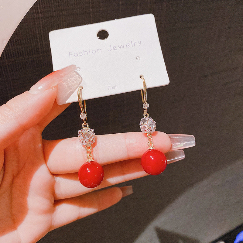Fashionable Red Bean Personalized Pearl Earrings