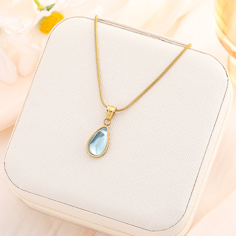 Clear Green Blue Water Drop Shape Ocean Pendant Necklace For Women