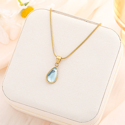 Clear Green Blue Water Drop Shape Ocean Pendant Necklace For Women