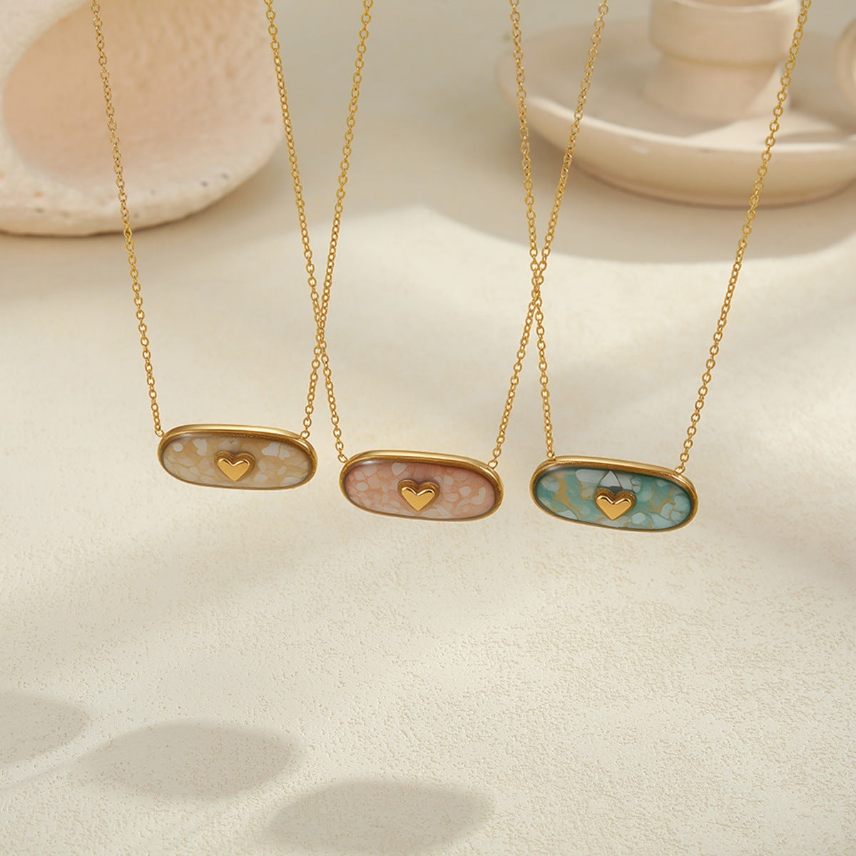 Love Heart-shaped Oil Dripping Stainless Steel Plated 18K Gold Necklace