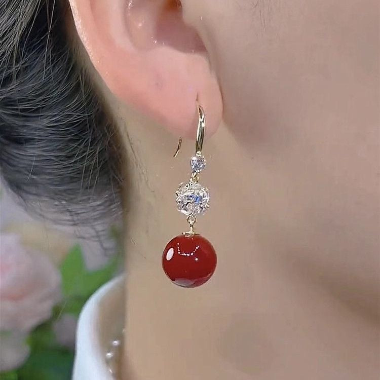 Fashionable Red Bean Personalized Pearl Earrings