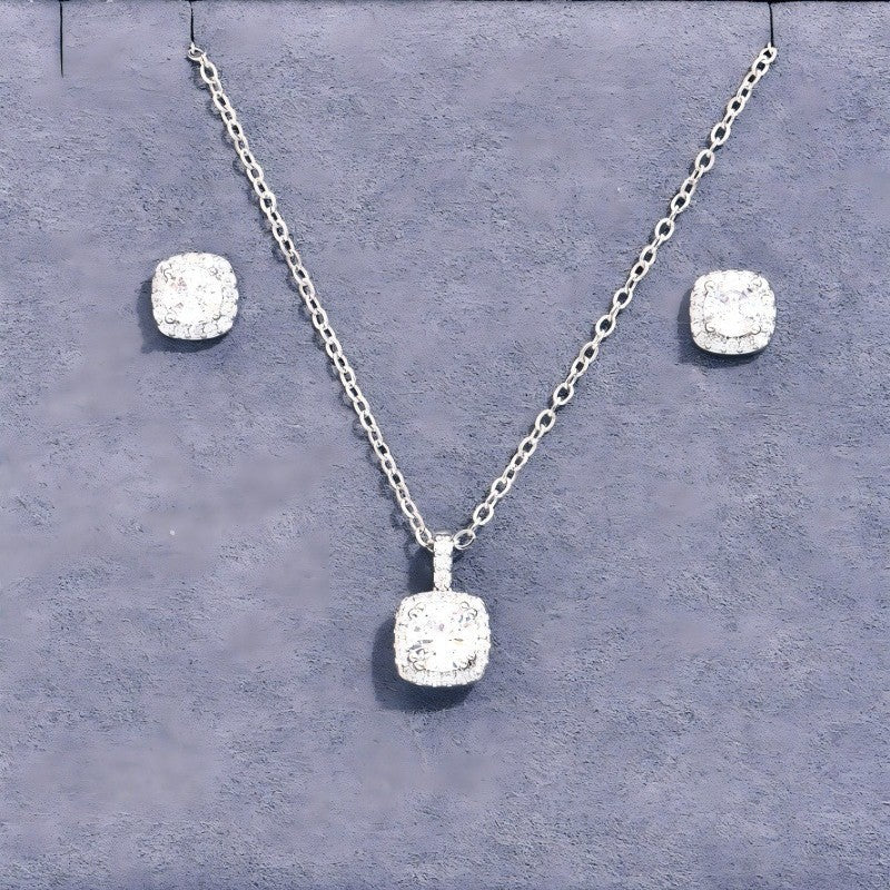 Female Minimalist Niche Square Diamond Necklace Earring Set