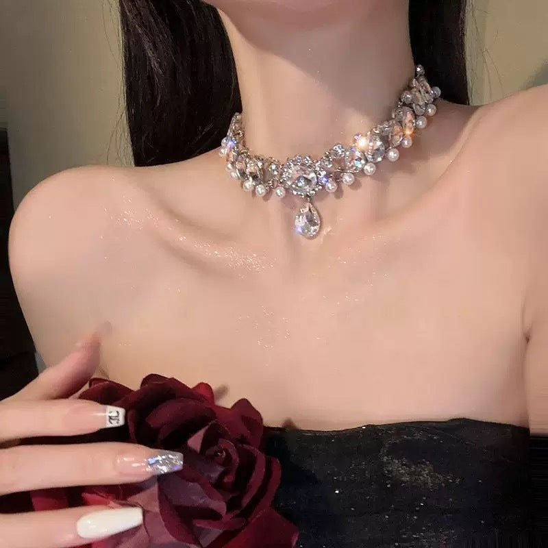 European And American Exaggerated Rhinestone Pearl Necklace New Fashion