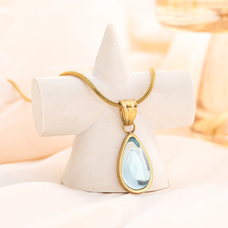 Clear Green Blue Water Drop Shape Ocean Pendant Necklace For Women